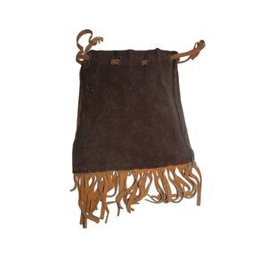 Leather Fringe Satchel Drawstring Bag Boho Western Native American